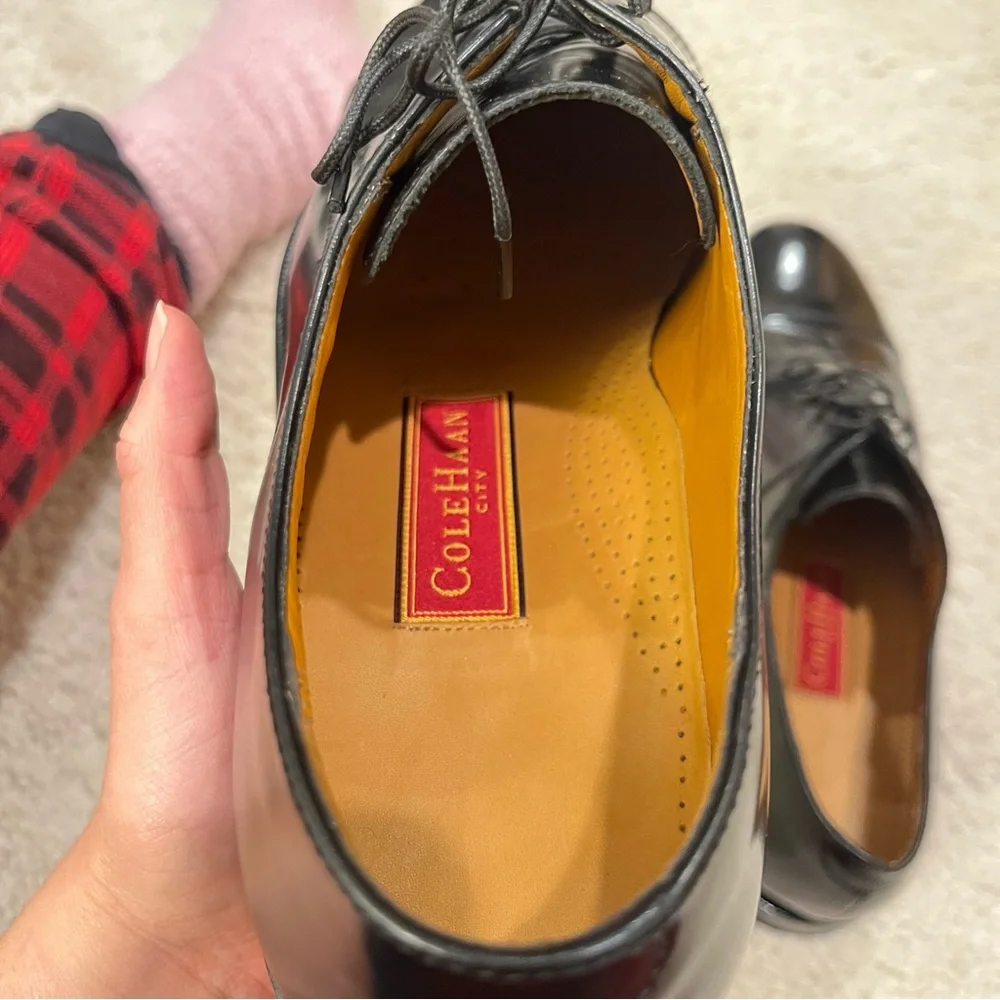 Cole Haan Men’s Black Patent Leather Oxford Formal Shoes Toe Cap‎ EUC Size 13